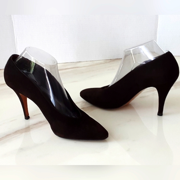 YVES SAINT LAURENT Chocolate Brown Suede Heels Career Party Size 9M - Vtg - Picture 4 of 10